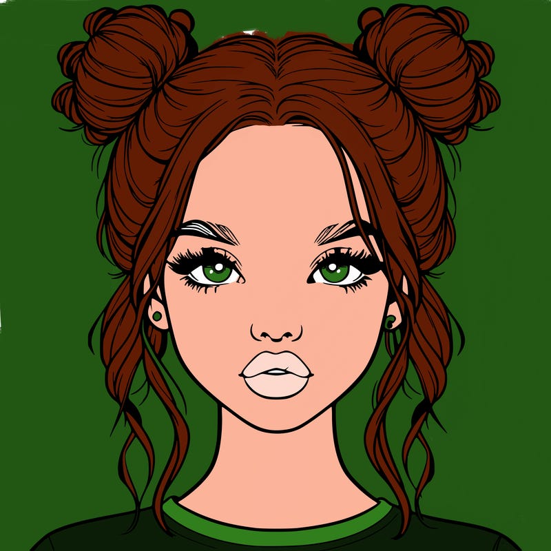 realistic girl with two buns in hair and lips