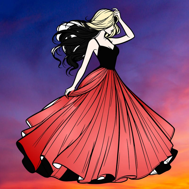 realistic woman with dress flowing in the wind