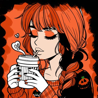 realistic girl drinking coffee