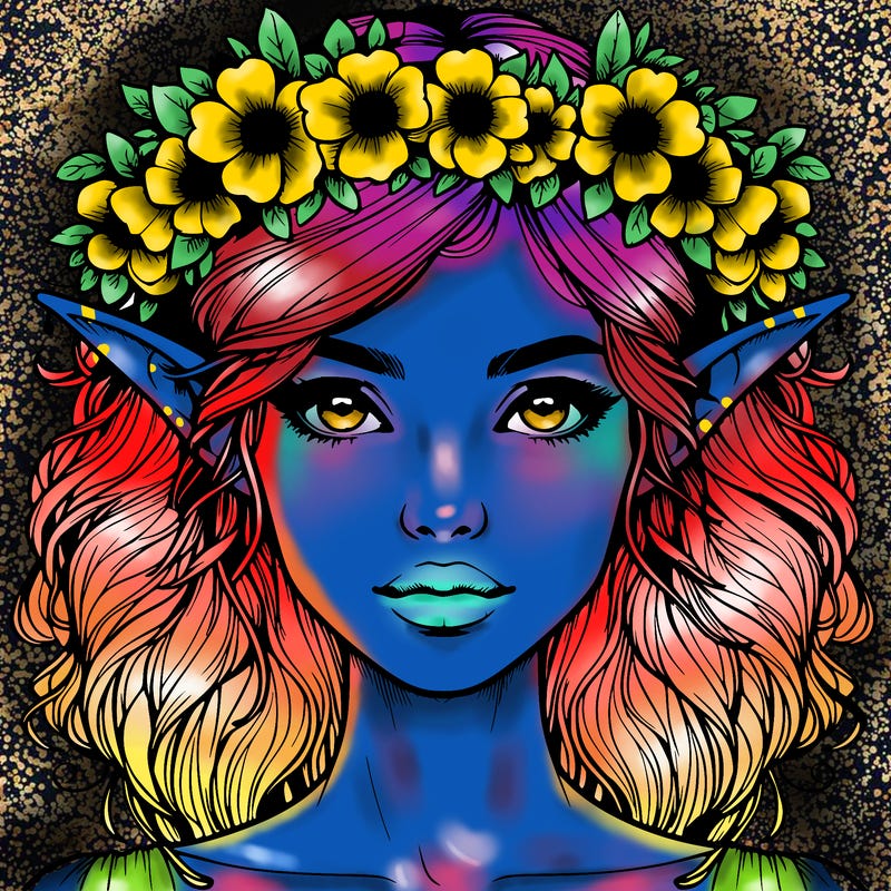 realistic female elf with flower crown