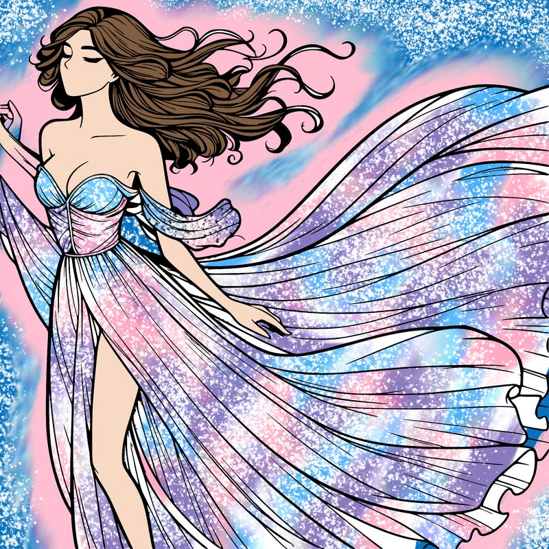 realistic woman in dress flowing the the wind