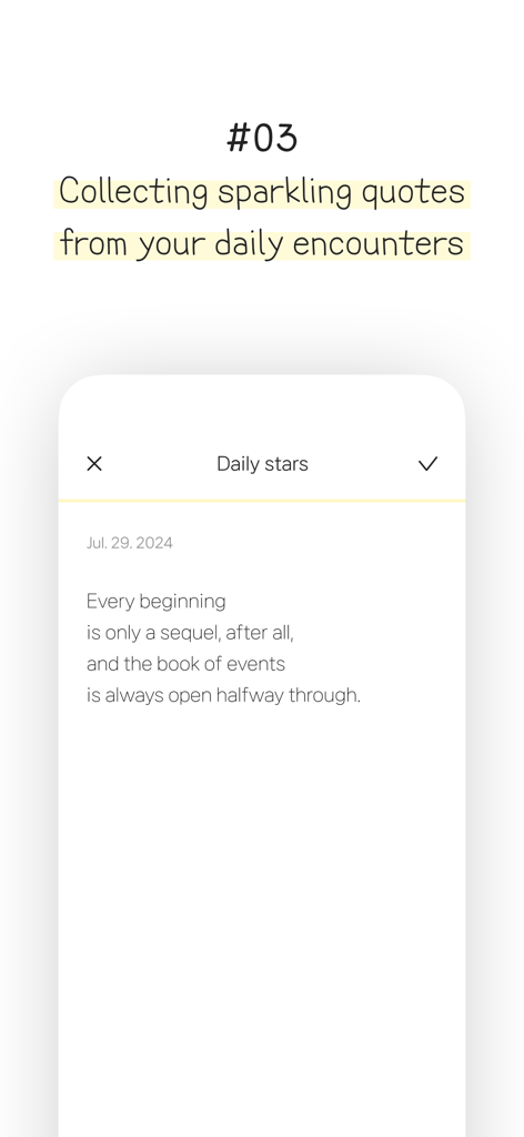 Cherish - diary with 7 formats - Cherish app interface for collecting sparkling quotes from daily encounters