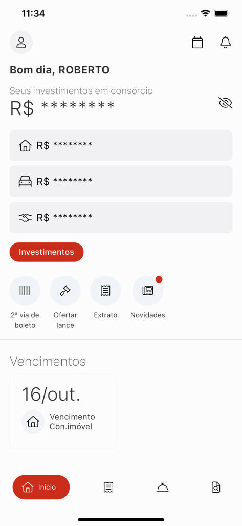 Ademicon - Ademicon mobile app home screen showing consortium investment summary and upcoming payment deadlines