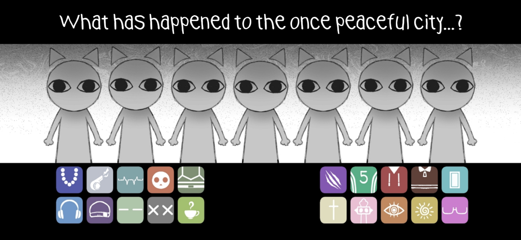 Urban Lore:The Beat District - Row of mysterious cat-eared characters with music icons in the Urban Lore game interface.