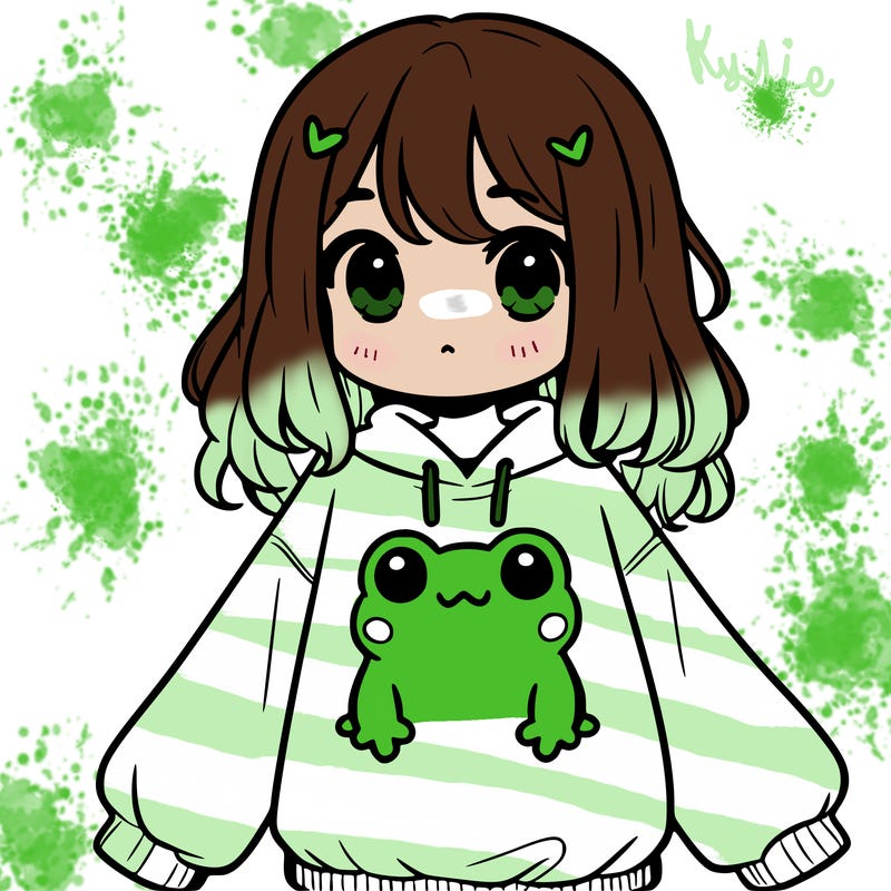 girl wearing frogging sweatshirt