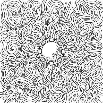 Experience the vibrant energy of the cosmos with this captivating Solar Flare Patterns coloring page. Its intricate design offers a mesmerizing escape, perfect for both relaxation and artistic expression.