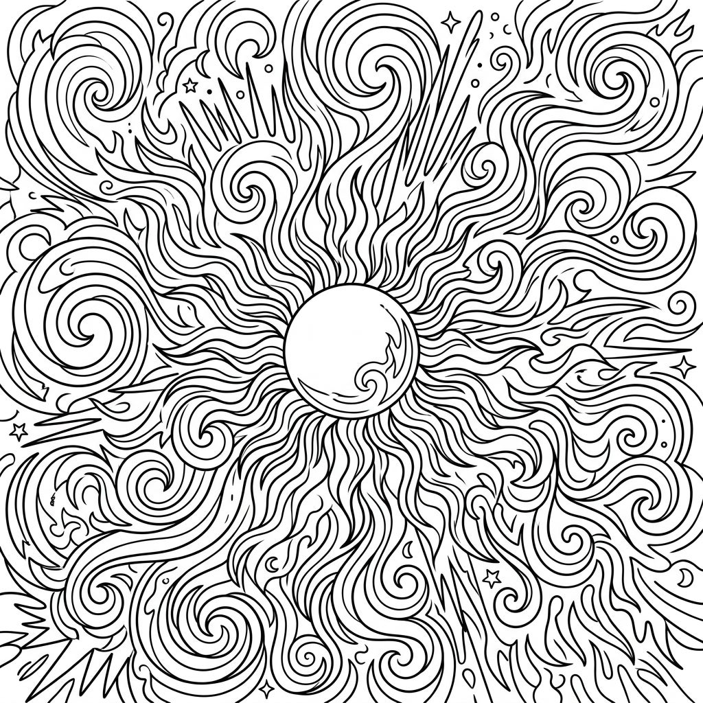 Solar Flare Patterns Coloring Page - Intricate & Dynamic — Color Pop