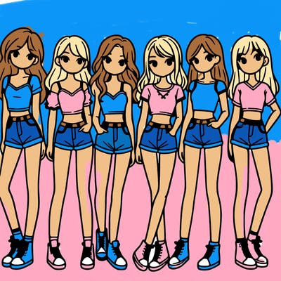 a group of girls wearing crop tops and shorts
