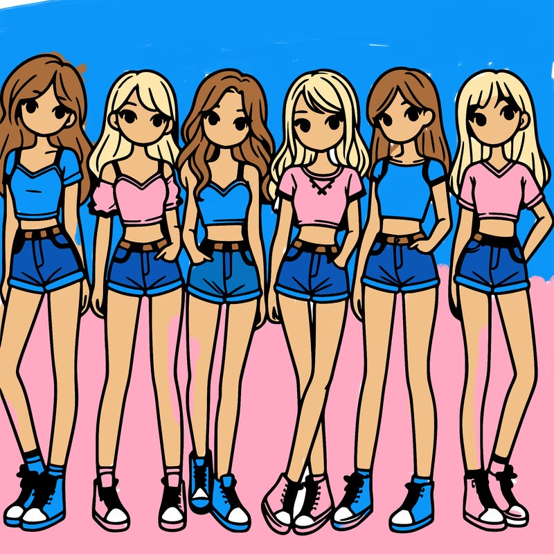 a group of girls wearing crop tops and shorts