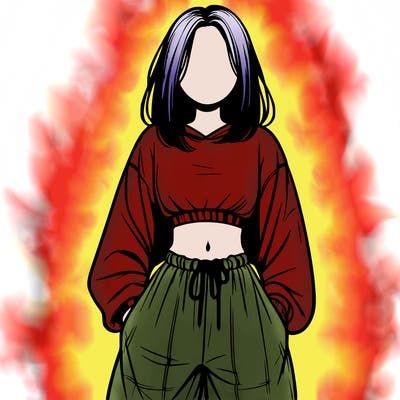 realistic girl faceless with baggy pants and a crop top