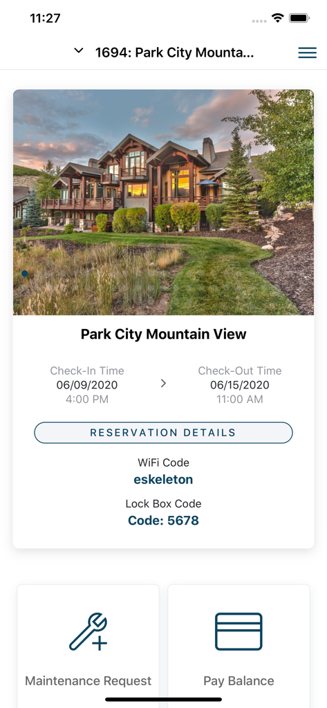 Happy Stays X - Happy Stays X app displaying vacation rental reservation details and property information