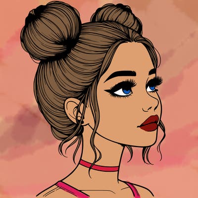 realistic girl with buns on the top of her head