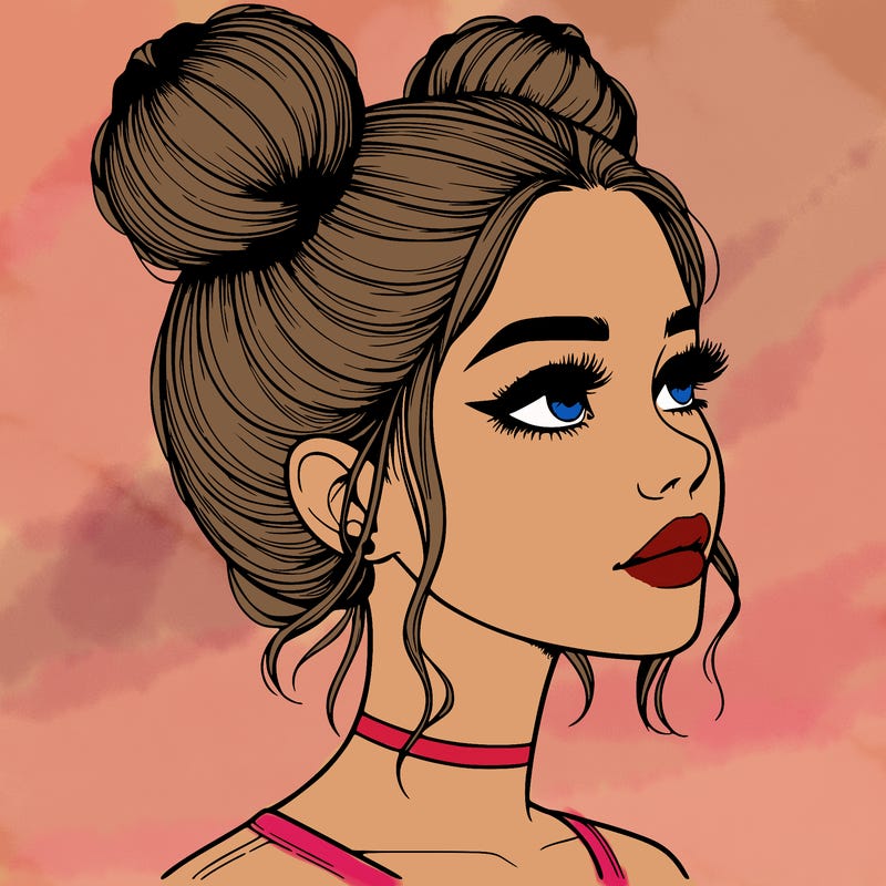 realistic girl with buns on the top of her head