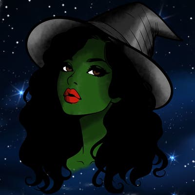 realistic witch girl with wavy hair and lips