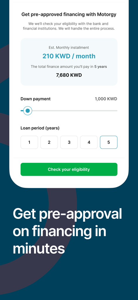 Motorgy - Buy & Sell Cars - Motorgy car finance calculator showing monthly installments and loan terms