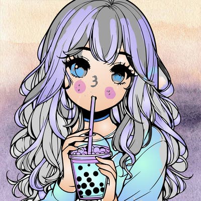 realistic girl drink a boba