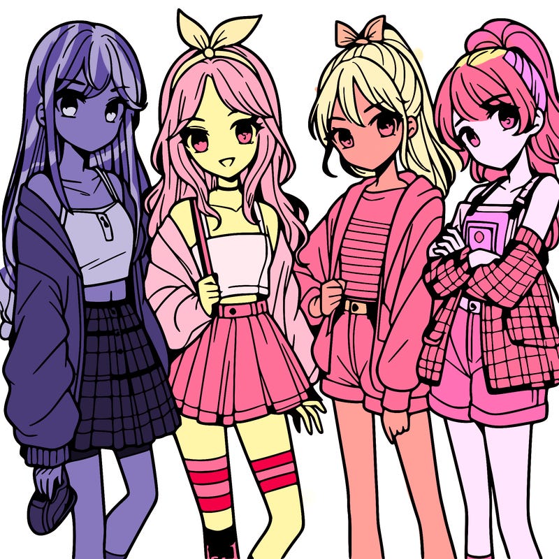 teen manga girls group of 4