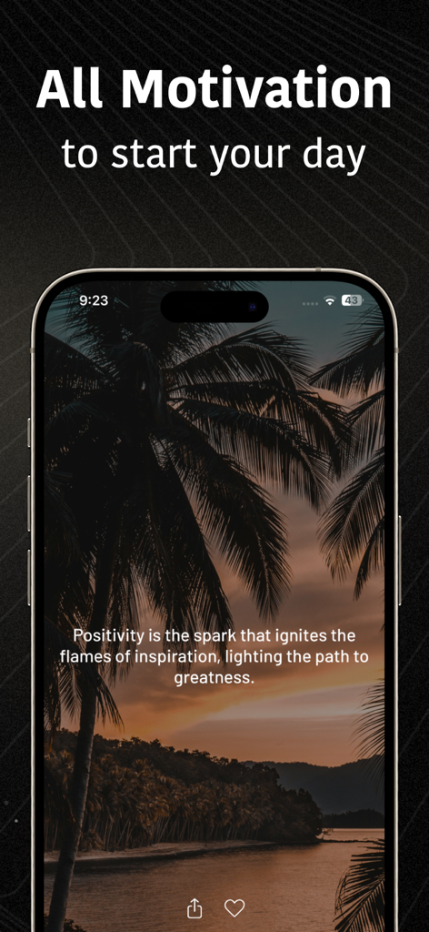 Motivation Daily Quotes - I AM - Una cita inspiradora sobre un fondo de atardecer tropical de la aplicación Motivation Daily Quotes.