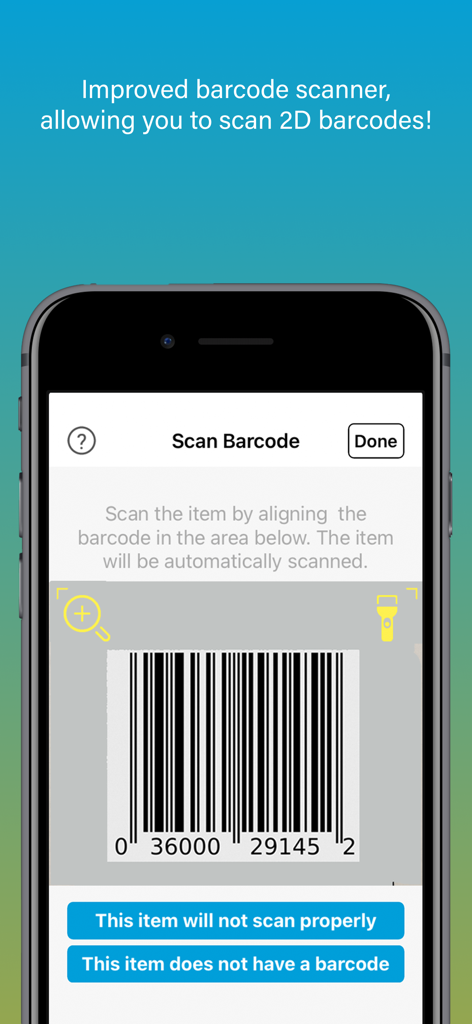 Scan n Go app barcode scanner interface