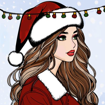 realistic girl in santa hat