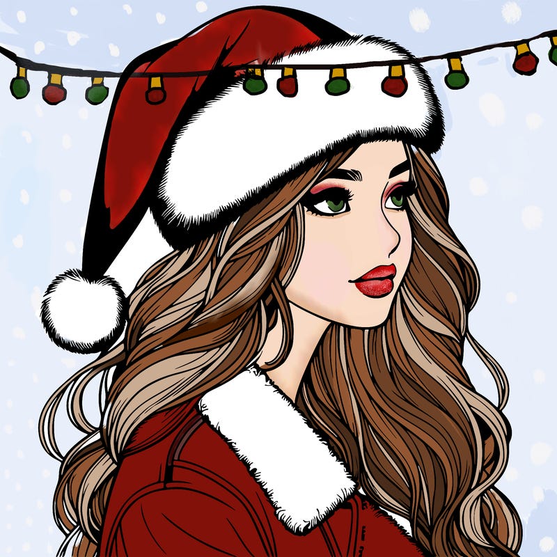 realistic girl in santa hat