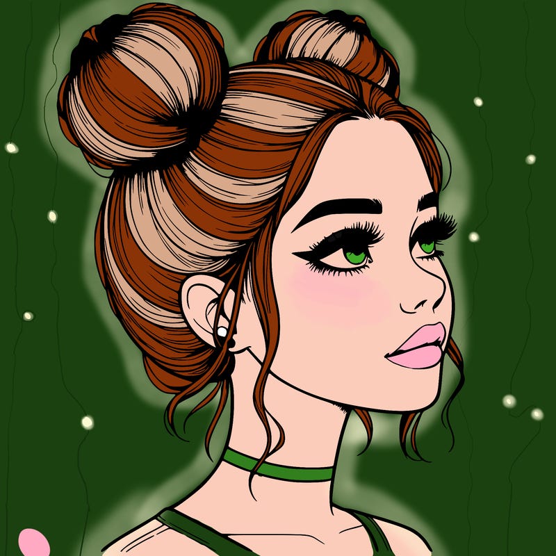 realistic girl with buns on the top of her head