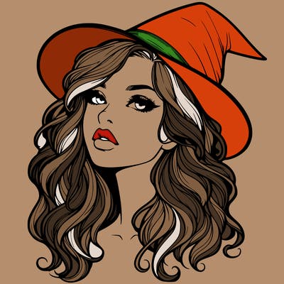 realistic witch girl with wavy hair and lips