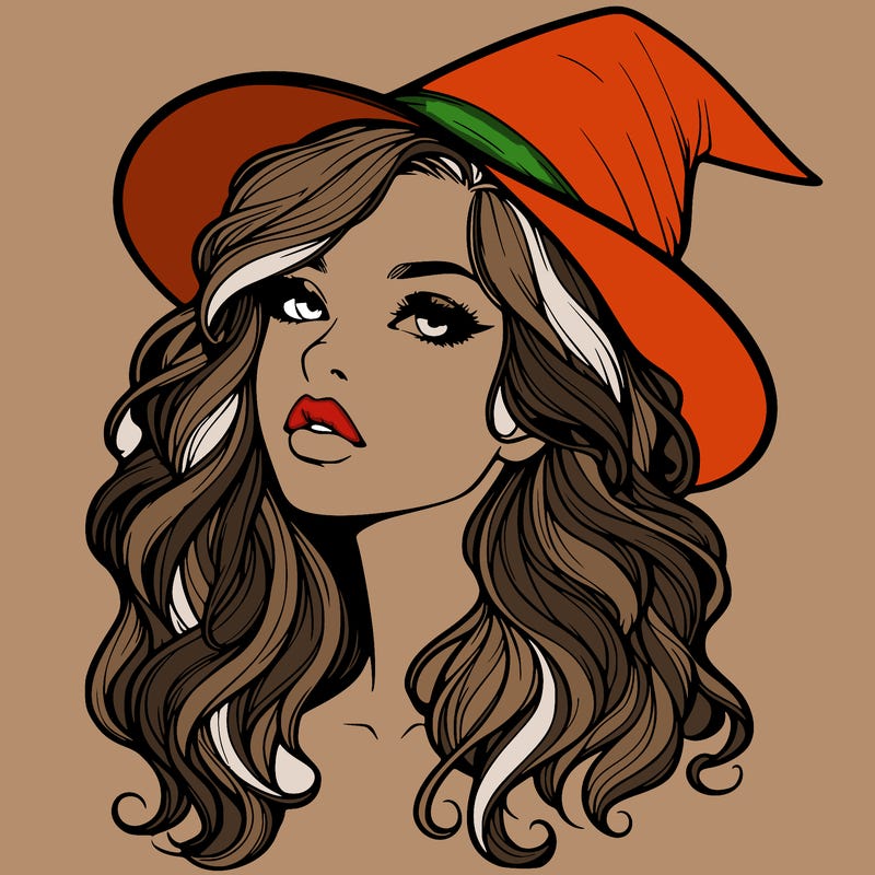 realistic witch girl with wavy hair and lips