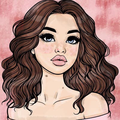 realistic girl with wavy hair and lips
