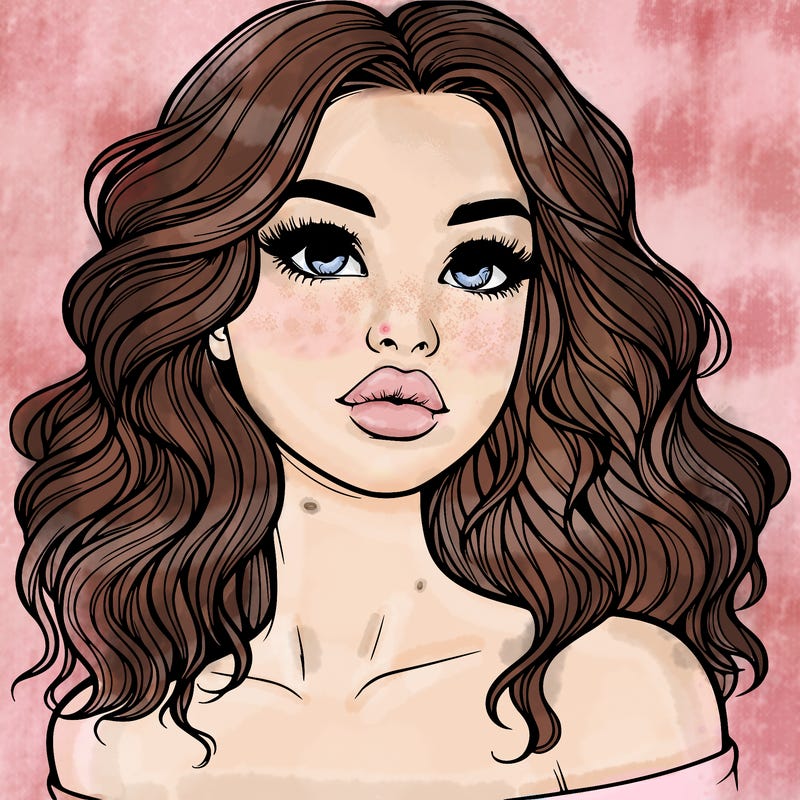 realistic girl with wavy hair and lips