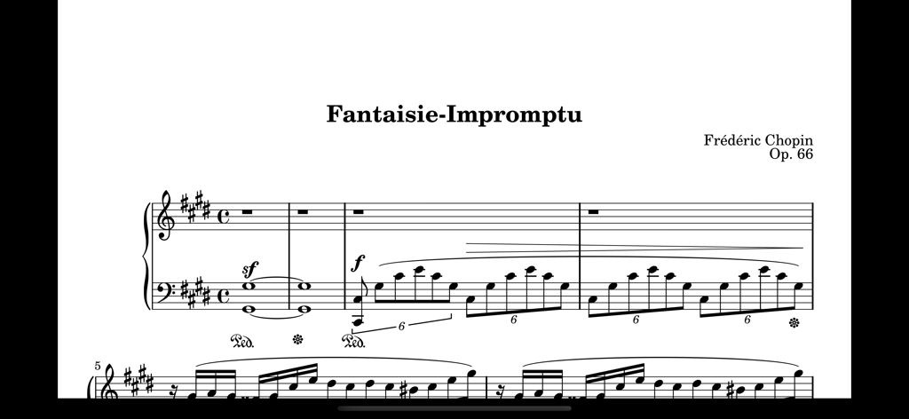 MobileSheets® - Digital sheet music of Chopin Fantaisie Impromptu displayed on MobileSheets
