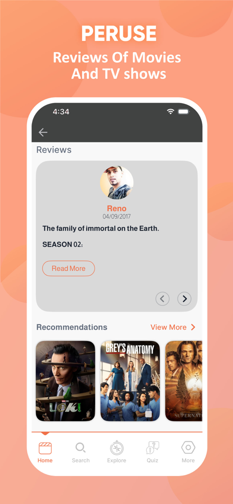 DramaCool: Kdrama Movie & Show - DramaCool 앱 인터페이스에 사용자 리뷰 및 로키, 그레이 아나토미와 같은 추천 TV 쇼 표시