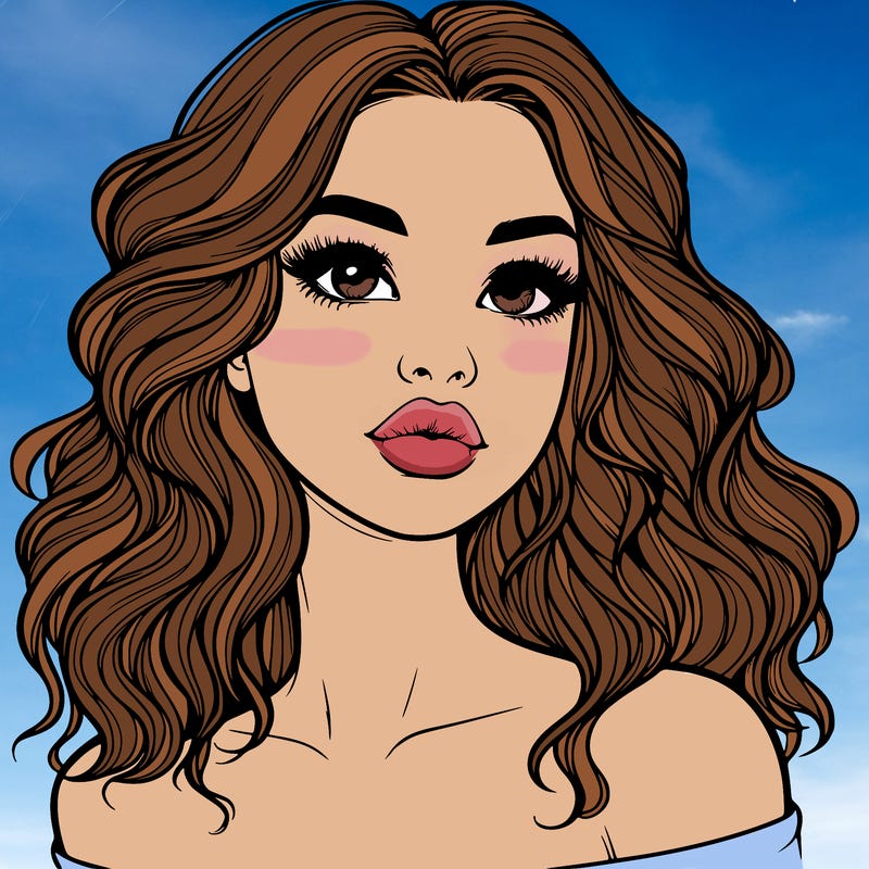 realistic girl with wavy hair and lips