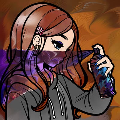 a realistic girl spray painting