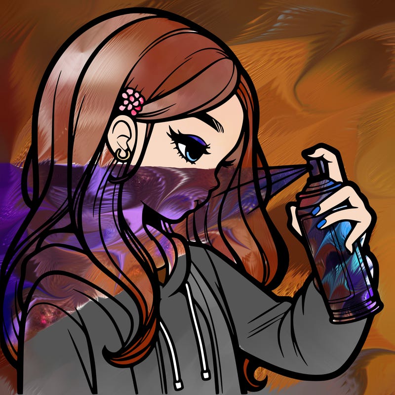 a realistic girl spray painting