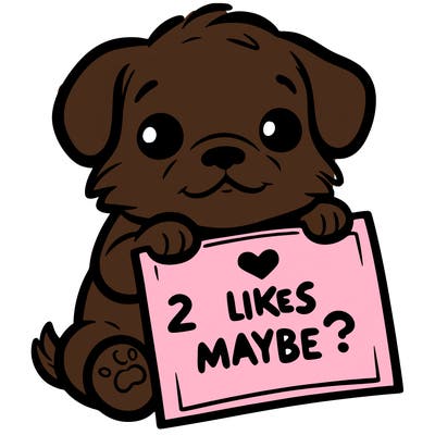a puppy holding a sign that says 2 likes maybe?