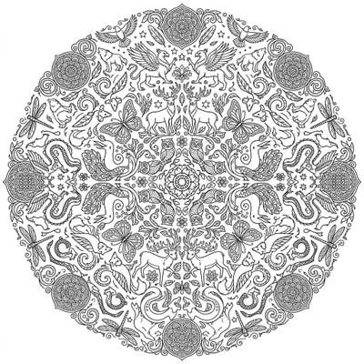 Dive into a magical world with this intricately designed animal mandala. Featuring a captivating array of creatures, it offers hours of relaxing and creative coloring for all ages.