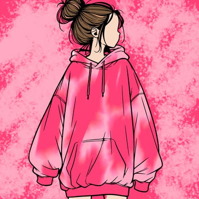 realistic girl with a oversized sweatshirt on and a bun