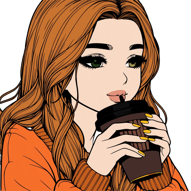 realistic girl drinking coffee