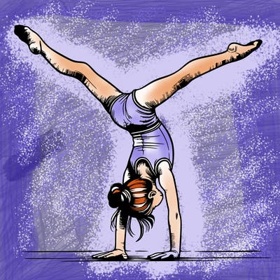 realistic gymnastic hand stand girl in four splits