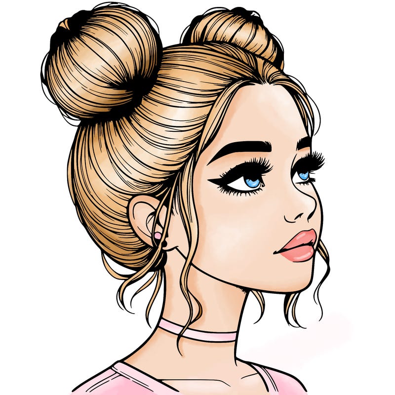 realistic girl with buns on the top of her head