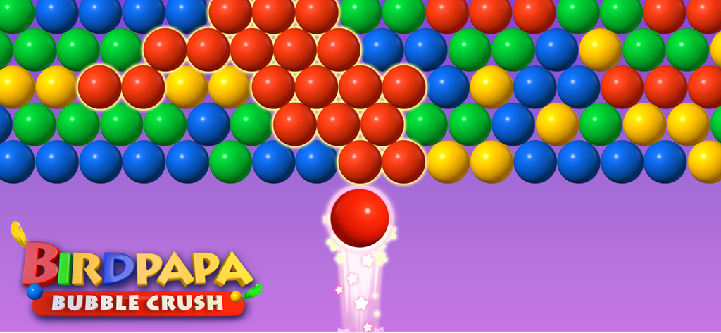 Bubble Shooter Panda Crush - Gameplay of a colorful bubble shooter puzzle game where a red ball is launched towards clusters of colored bubbles.
