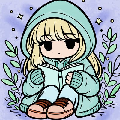 girl in oversized hoodie reading a book