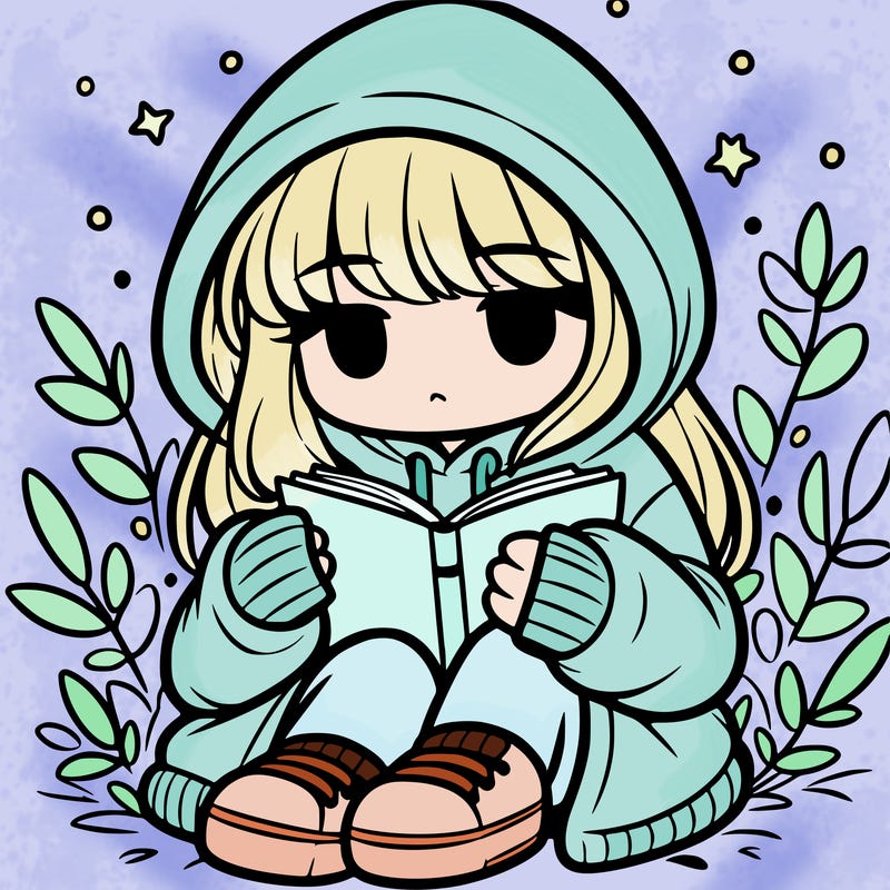 girl in oversized hoodie reading a book