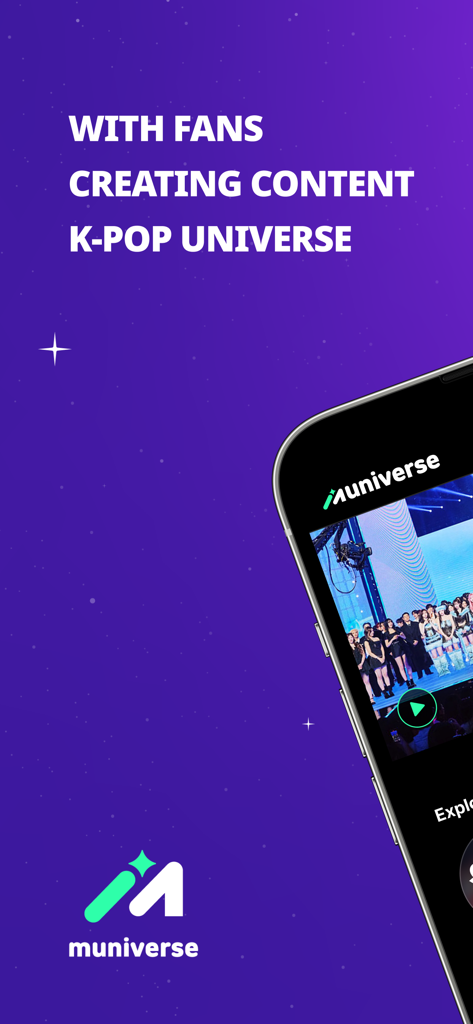 Muniverse app screen showing a K-POP performance and fan content message