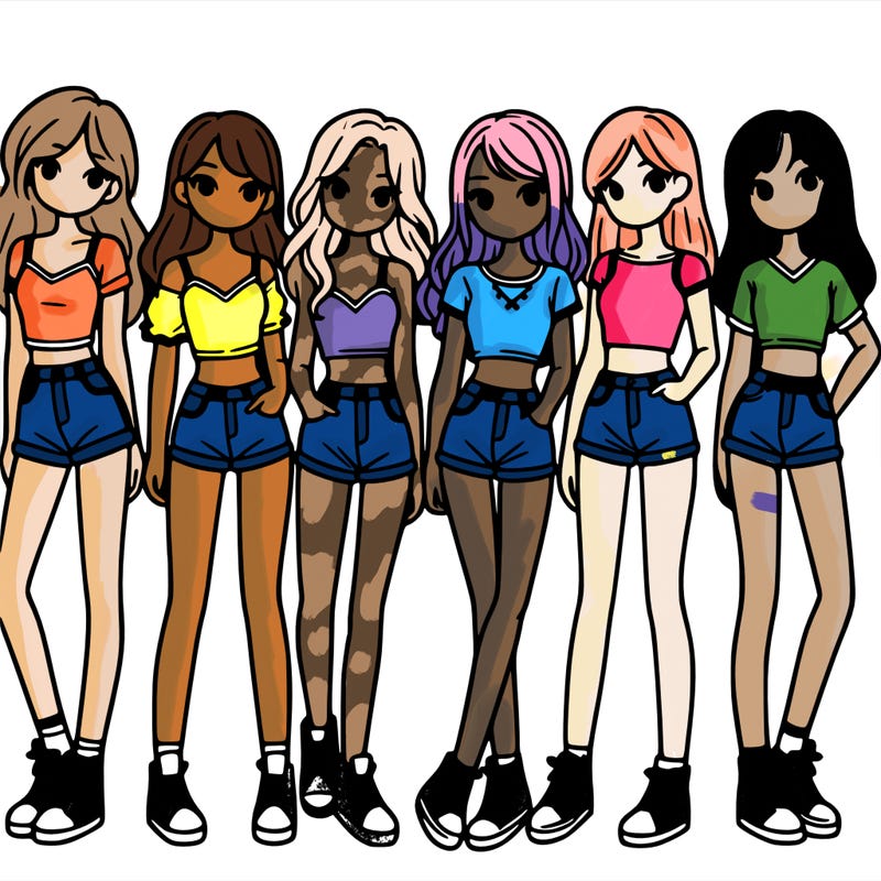 a group of girls wearing crop tops and shorts