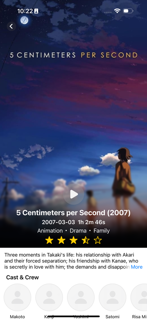 BestTV - Live Stream Player - BestTV app movie information screen showing title description and cast