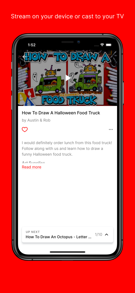 Art For Kids Hub - A smartphone screen displaying a Halloween food truck drawing tutorial within the Art For Kids Hub app interface
