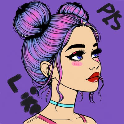 realistic girl with buns on the top of her head