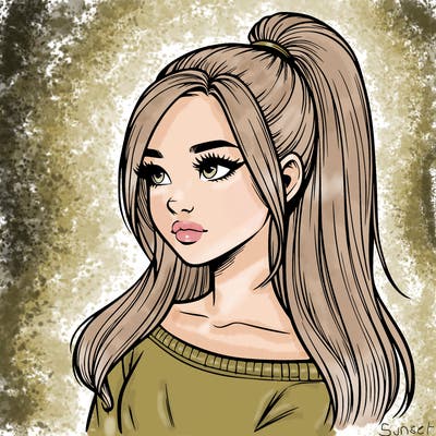 realistic girl with a high ponytail